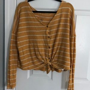 American Eagle Mustard Yellow waffle knit long sleeve